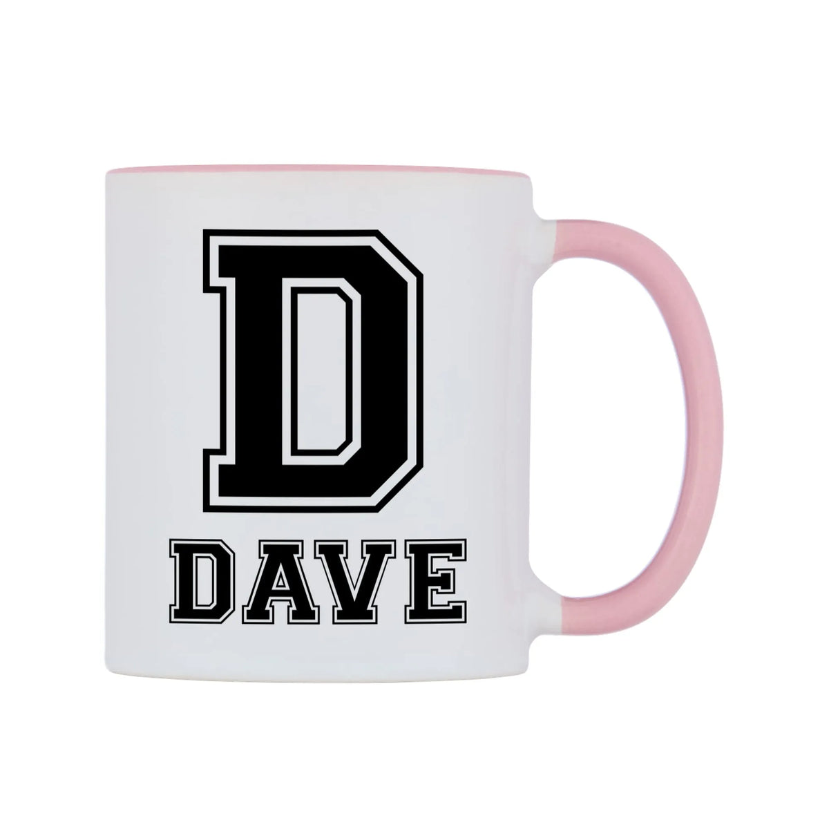 Personalised Initial And Name Mug — white 11oz gloss mug with a pink inside and handle, left side, on a white background