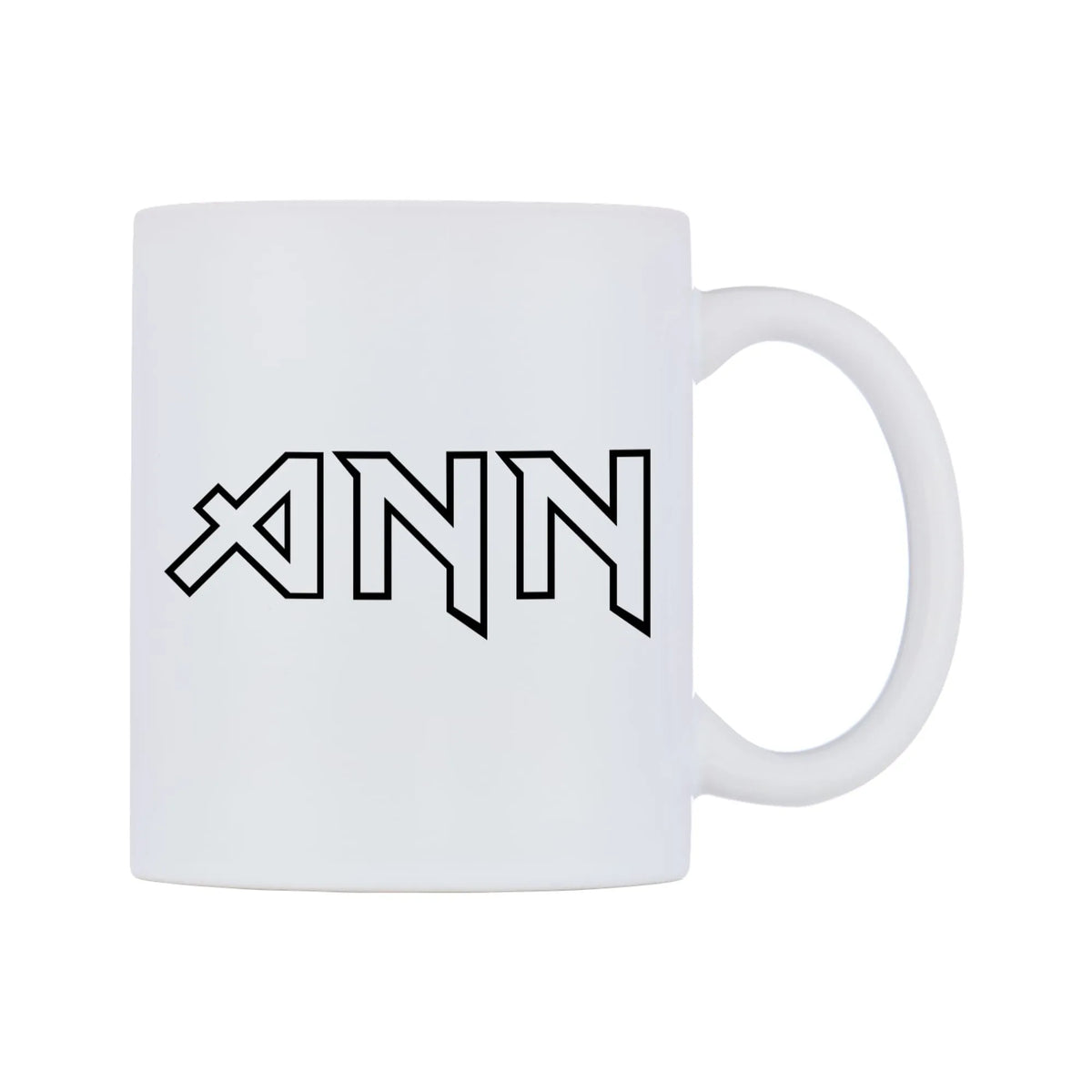 Ann - Iron Maiden Themed Mug — white 11oz gloss mug, left side, on a white background