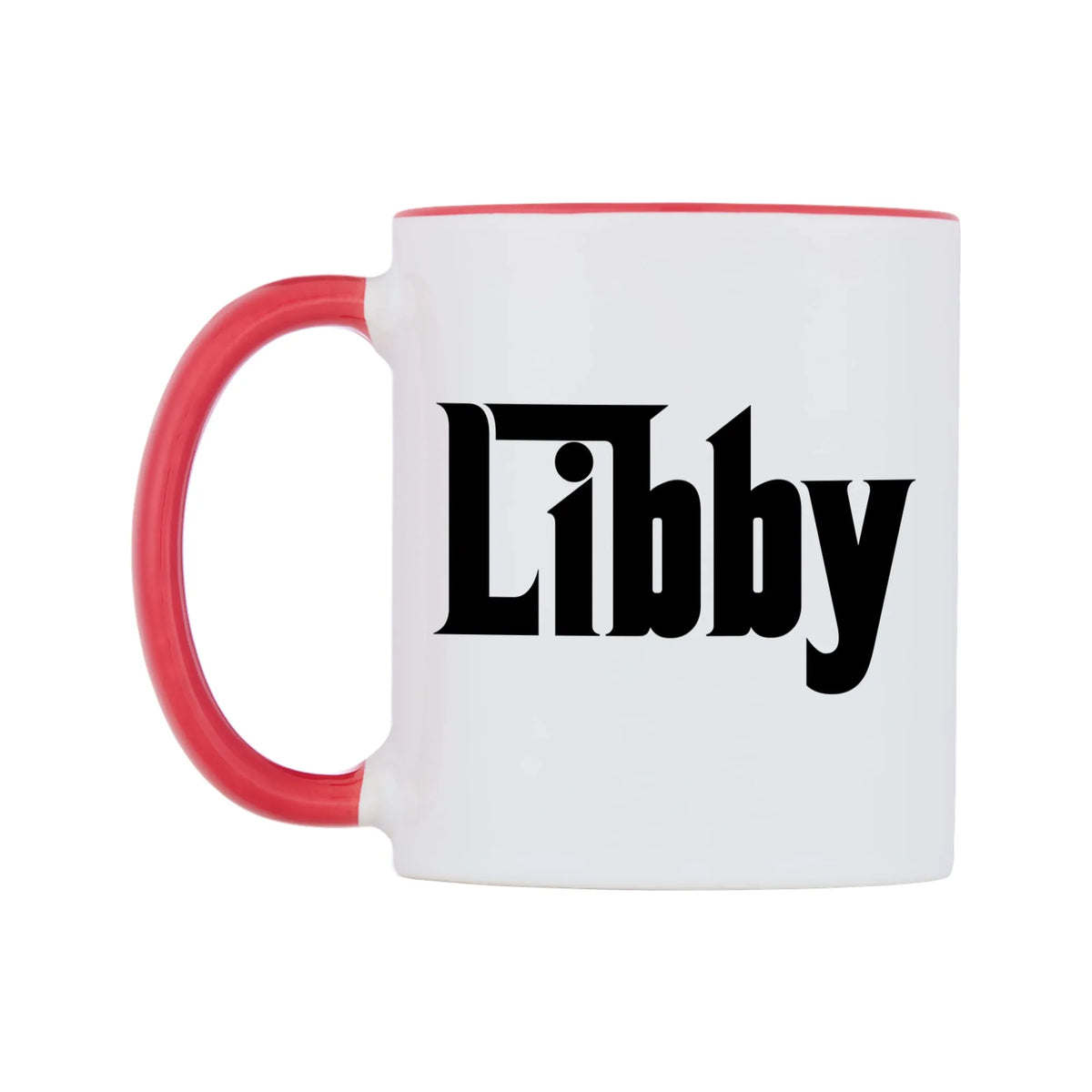 Libby - Godfather Themed Mug — white 11oz gloss mug with a red inside and handle, right side, on a white background