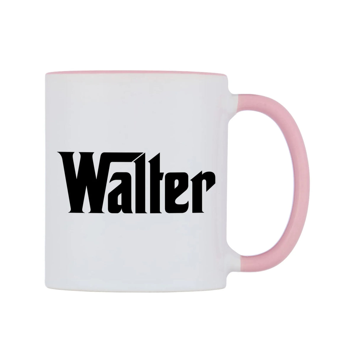 Walter - Godfather Themed Mug — white 11oz gloss mug with a pink inside and handle, left side, on a white background