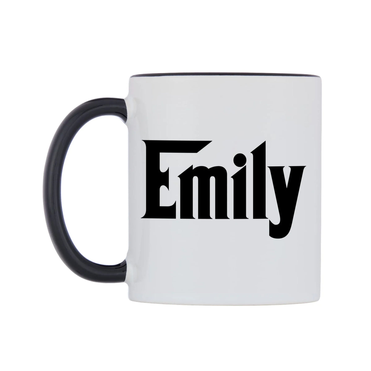 Emily - Godfather Themed Mug — white 11oz gloss mug with a black inside and handle, right side, on a white background