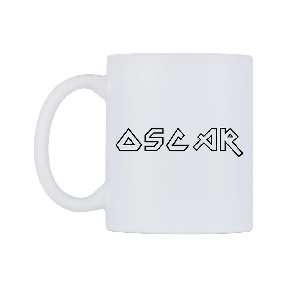 Oscar - Iron Maiden Themed Mug — white 11oz gloss mug, right side, on a white background