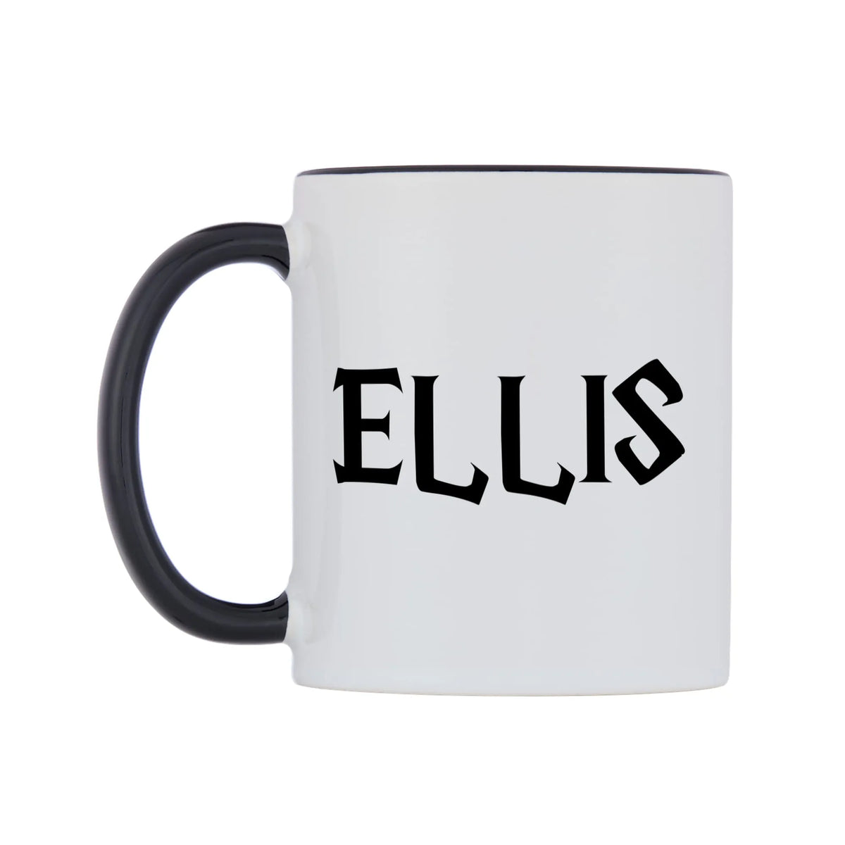 Ellis - Wizard Themed Mug — white 11oz gloss mug with a black inside and handle, right side, on a white background