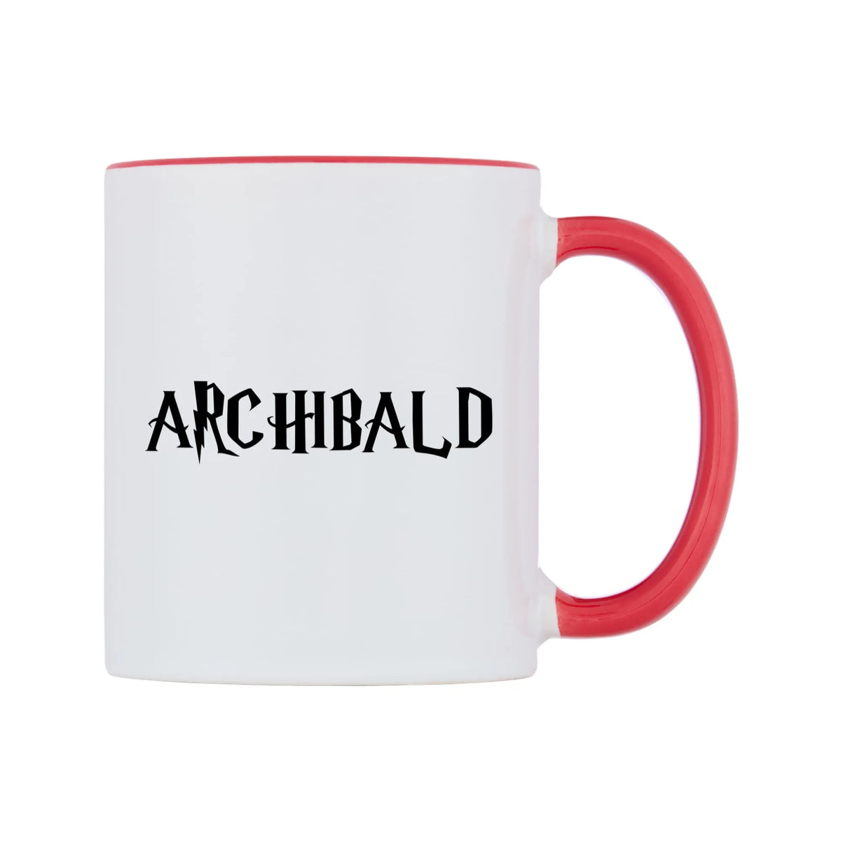 Archibald - Wizard Themed Mug — white 11oz gloss mug with a red inside and handle, left side, on a white background