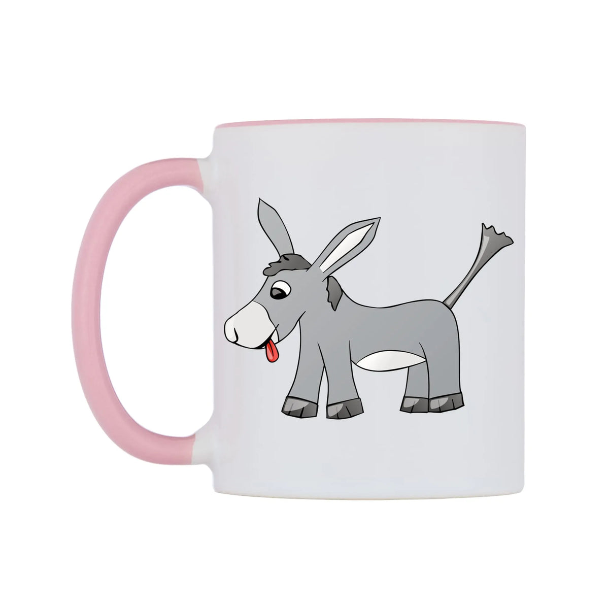 Cute Donkey Mug — white 11oz gloss mug with a pink inside and handle, right side, on a white background