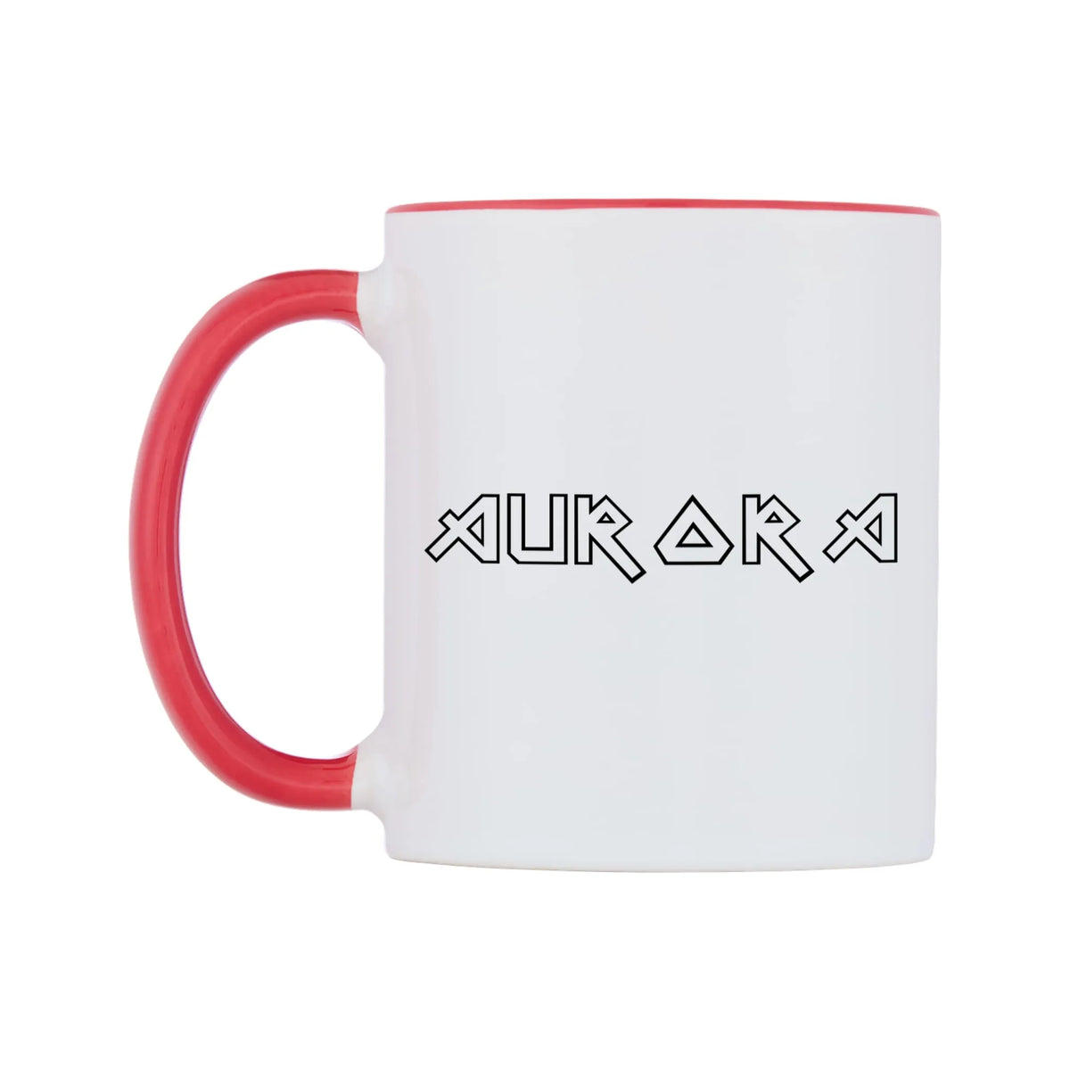 Aurora - Iron Maiden Themed Mug — white 11oz gloss mug with a red inside and handle, right side, on a white background