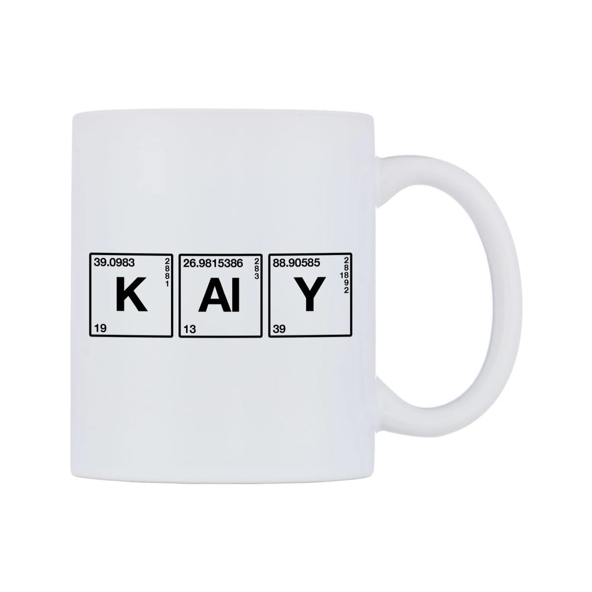 Kay - Chemistry Themed Mug — mug, left side, on a white background