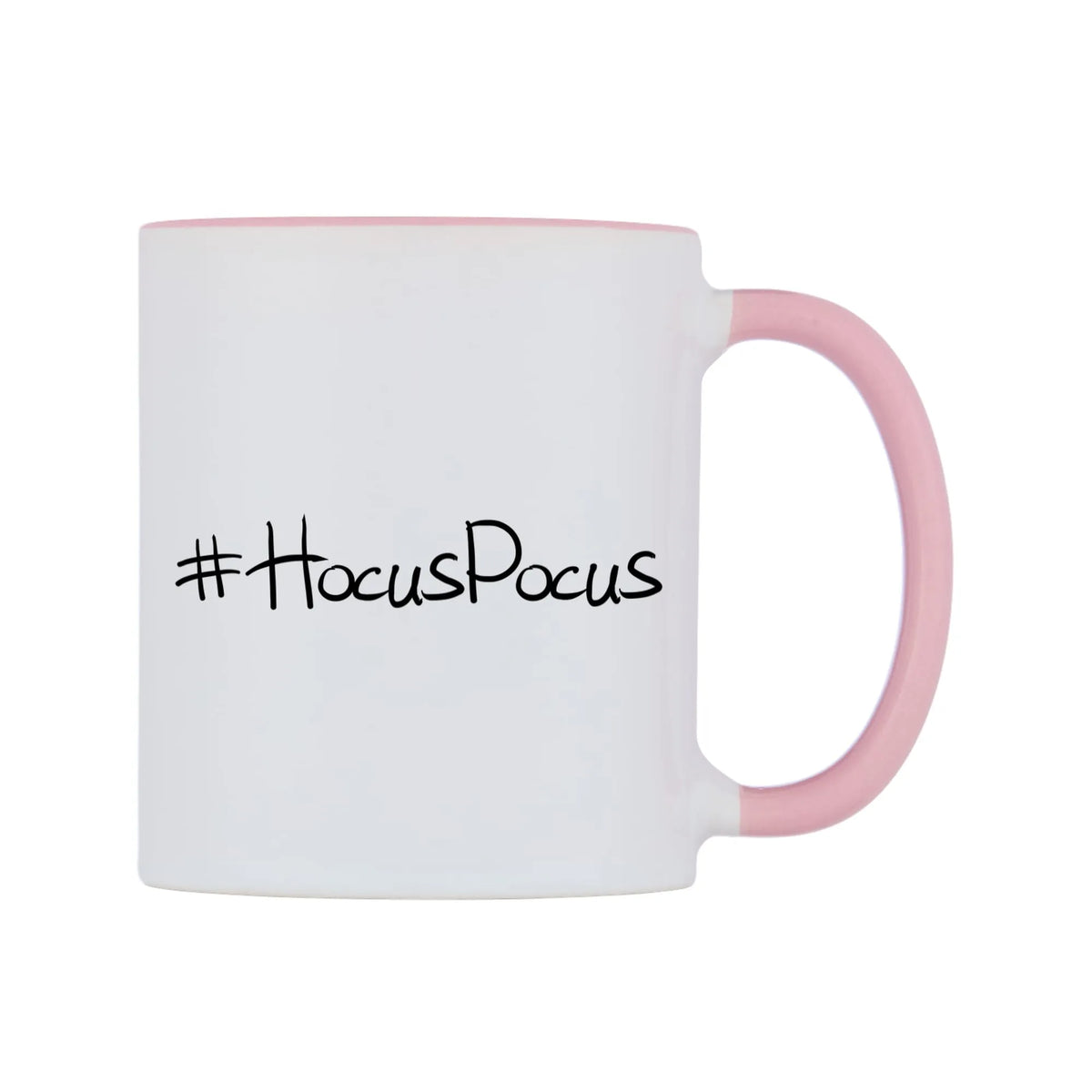 HocusPocus Mug — white 11oz gloss mug with a pink inside and handle, left side, on a white background