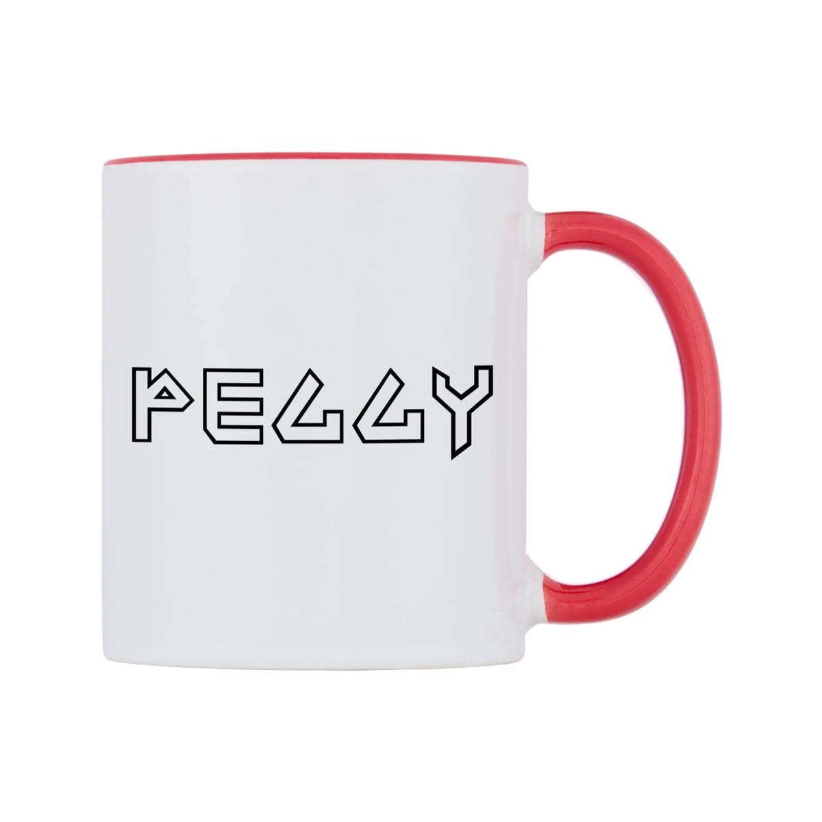 Peggy - Iron Maiden Themed Mug — white 11oz gloss mug with a red inside and handle, left side, on a white background