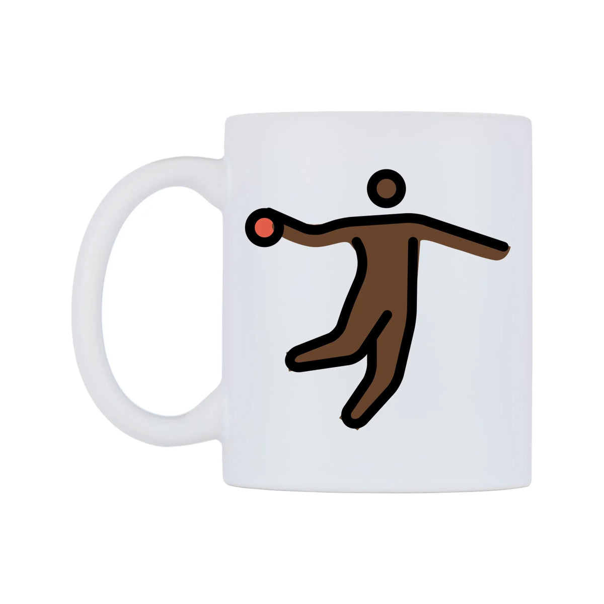 Person Playing Handball: Dark Skin Tone Emoji Mug — mug, right side, on a white background