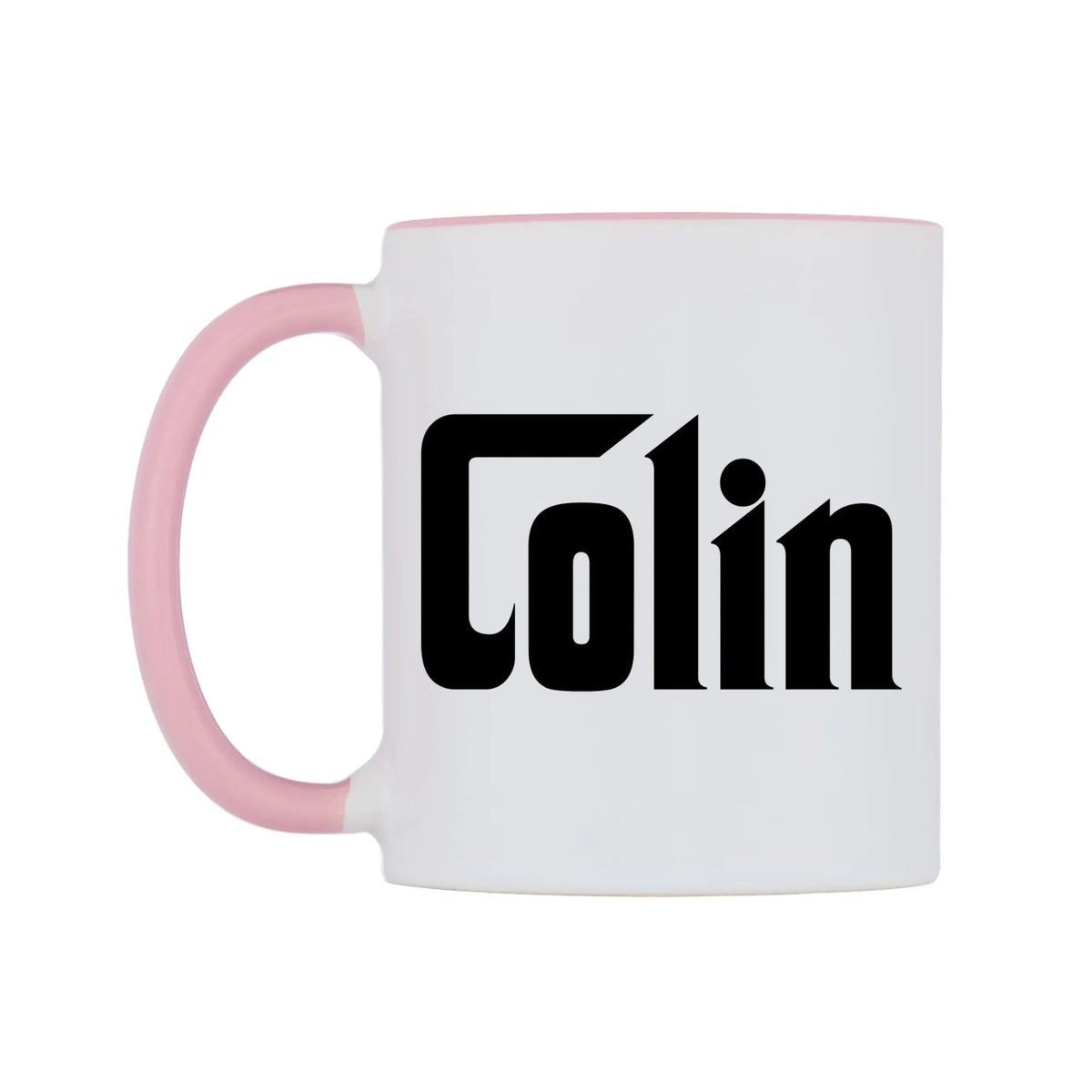 Colin - Godfather Themed Mug — white 11oz gloss mug with a pink inside and handle, right side, on a white background