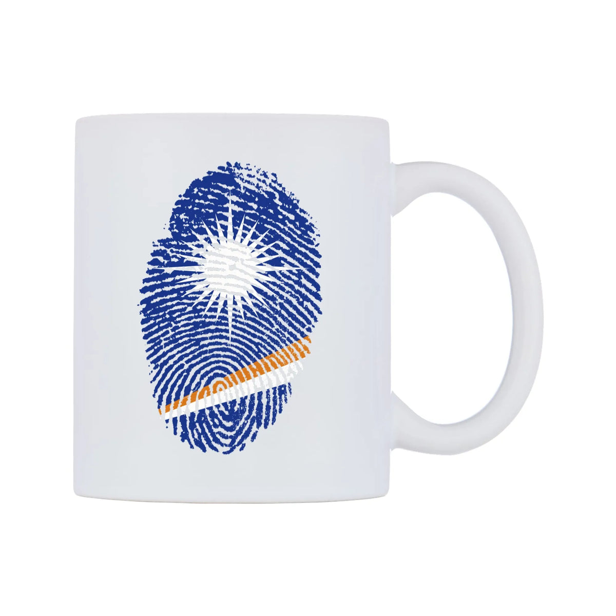 Marshall Islands Finger Print Flag Mug — white 11oz gloss mug, left side, on a white background