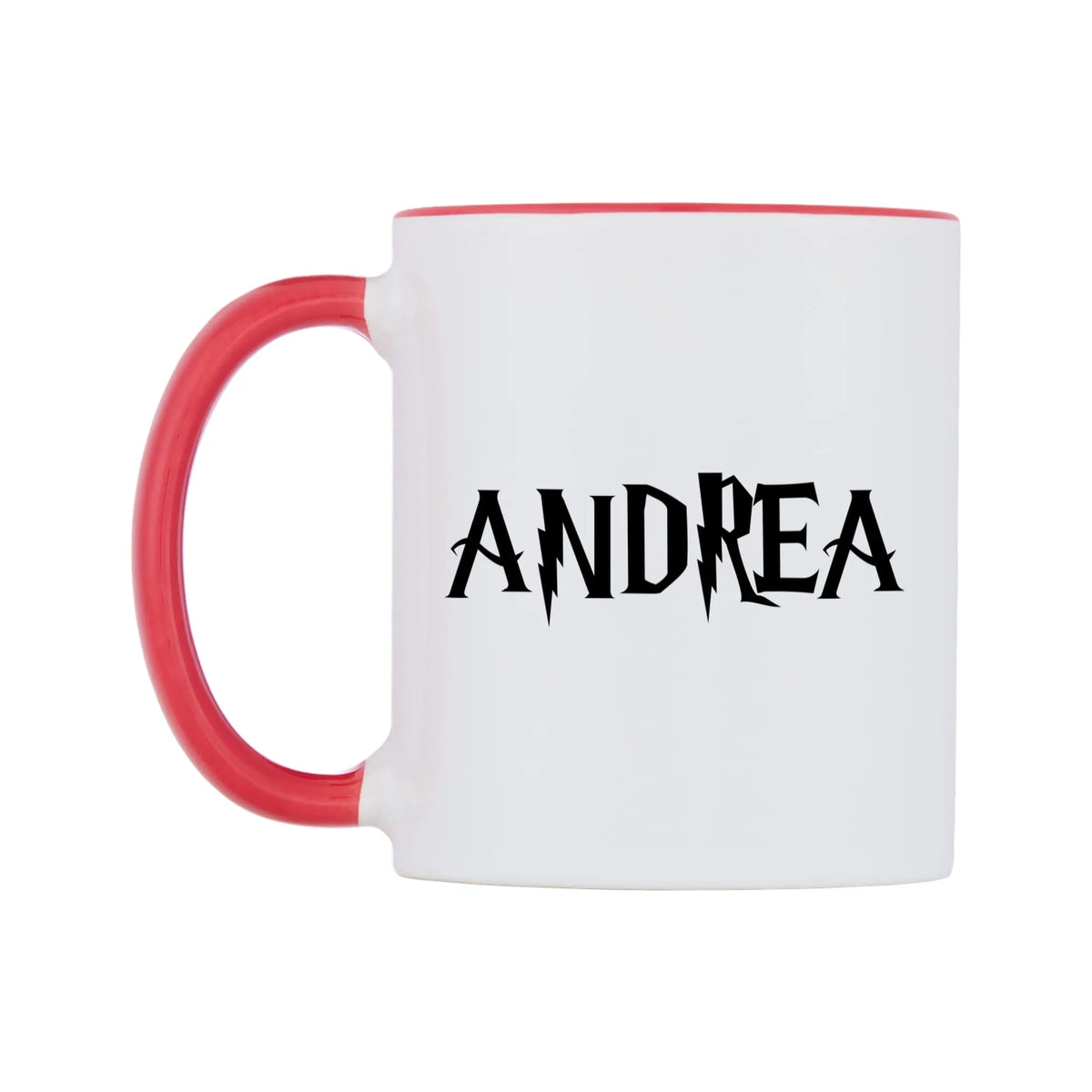 Andrea - Wizard Themed Mug — white 11oz gloss mug with a red inside and handle, right side, on a white background