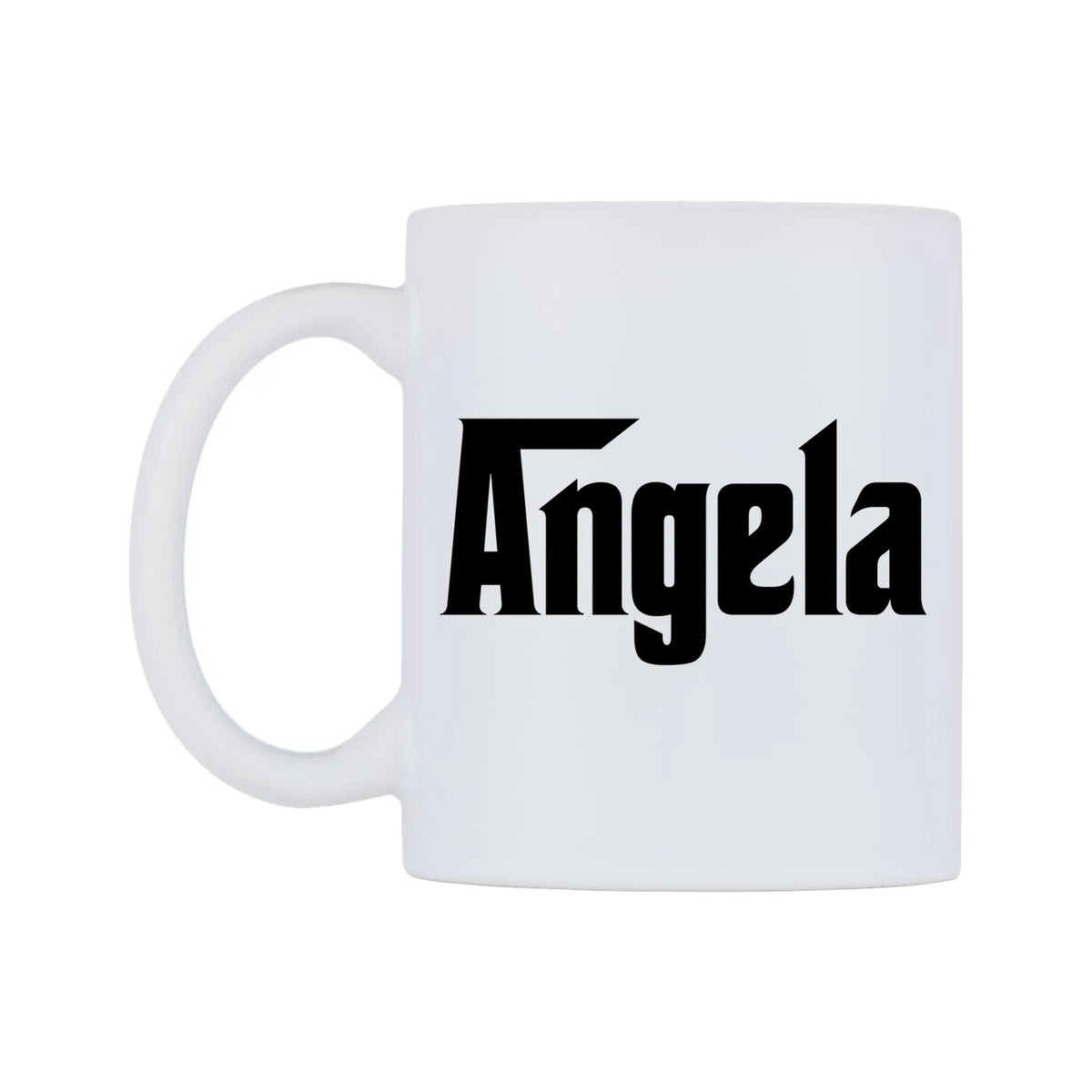 Angela - Godfather Themed Mug — white 11oz gloss mug, right side, on a white background