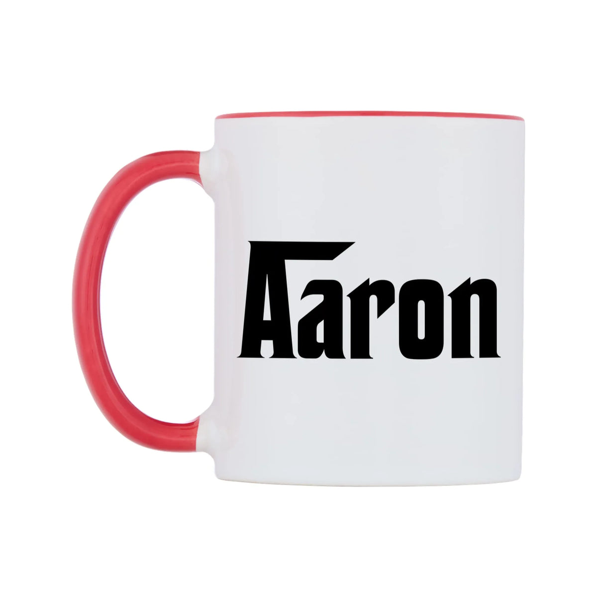 Aaron - Godfather Themed Mug — white 11oz gloss mug with a red inside and handle, right side, on a white background