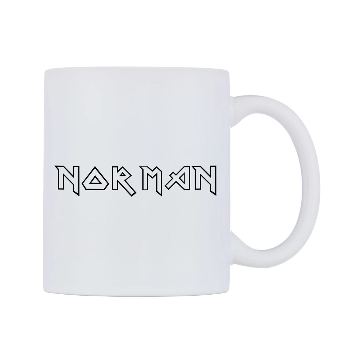 Norman - Iron Maiden Themed Mug — white 11oz gloss mug, left side, on a white background