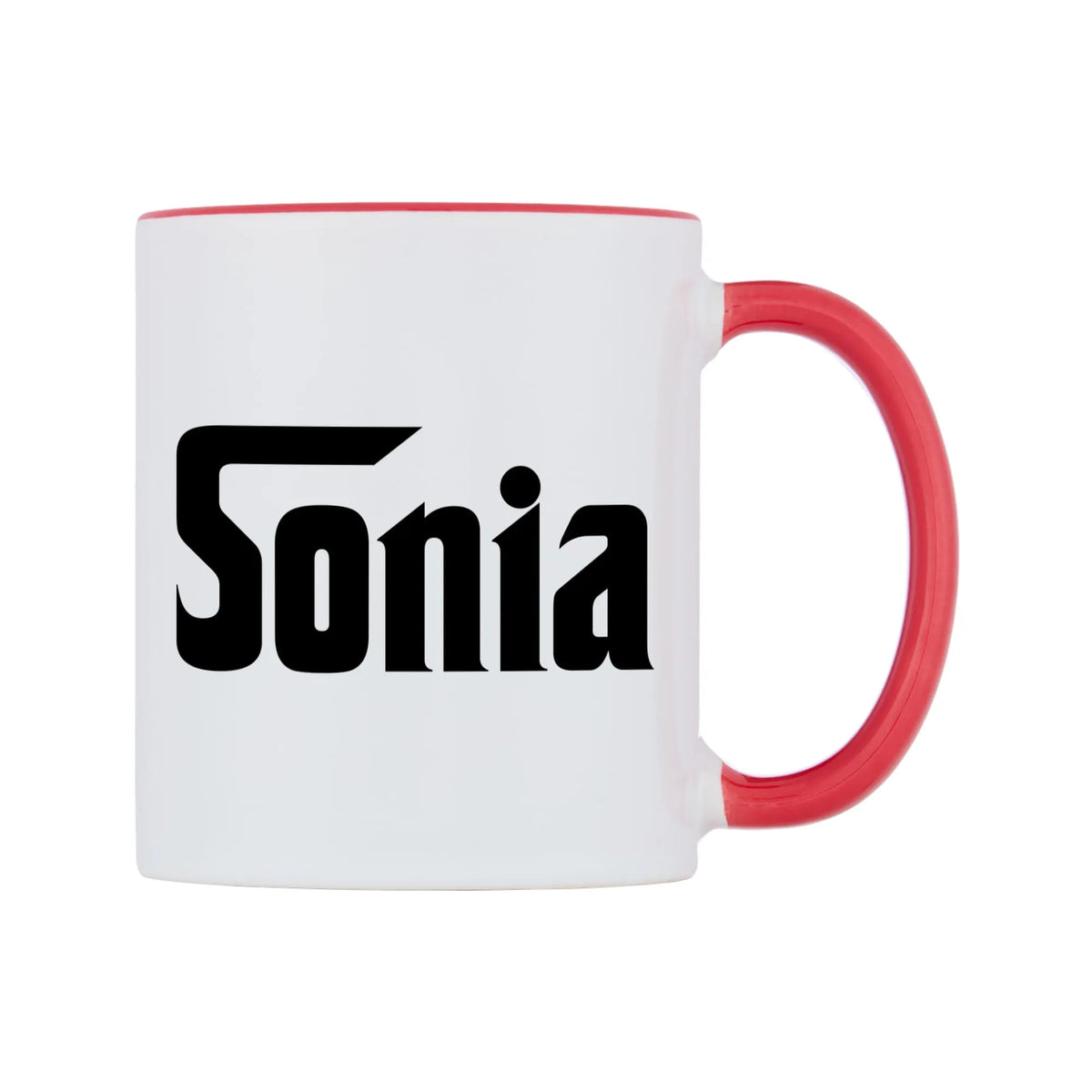 Sonia - Godfather Themed Mug — white 11oz gloss mug with a red inside and handle, left side, on a white background