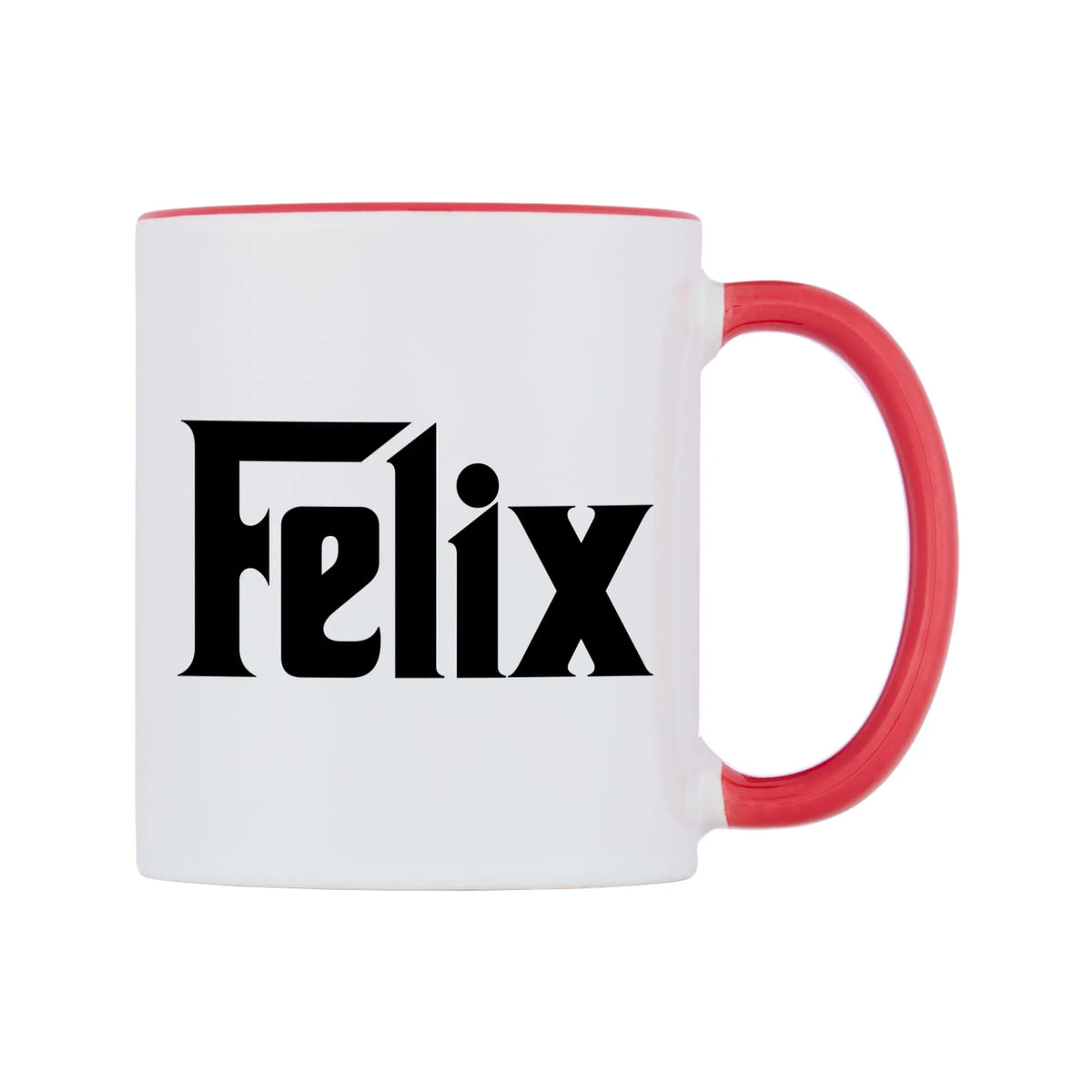 Felix - Godfather Themed Mug — white 11oz gloss mug with a red inside and handle, left side, on a white background