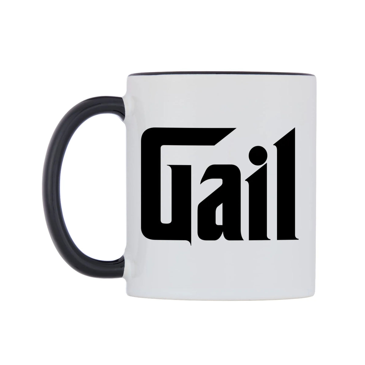 Gail - Godfather Themed Mug — white 11oz gloss mug with a black inside and handle, right side, on a white background