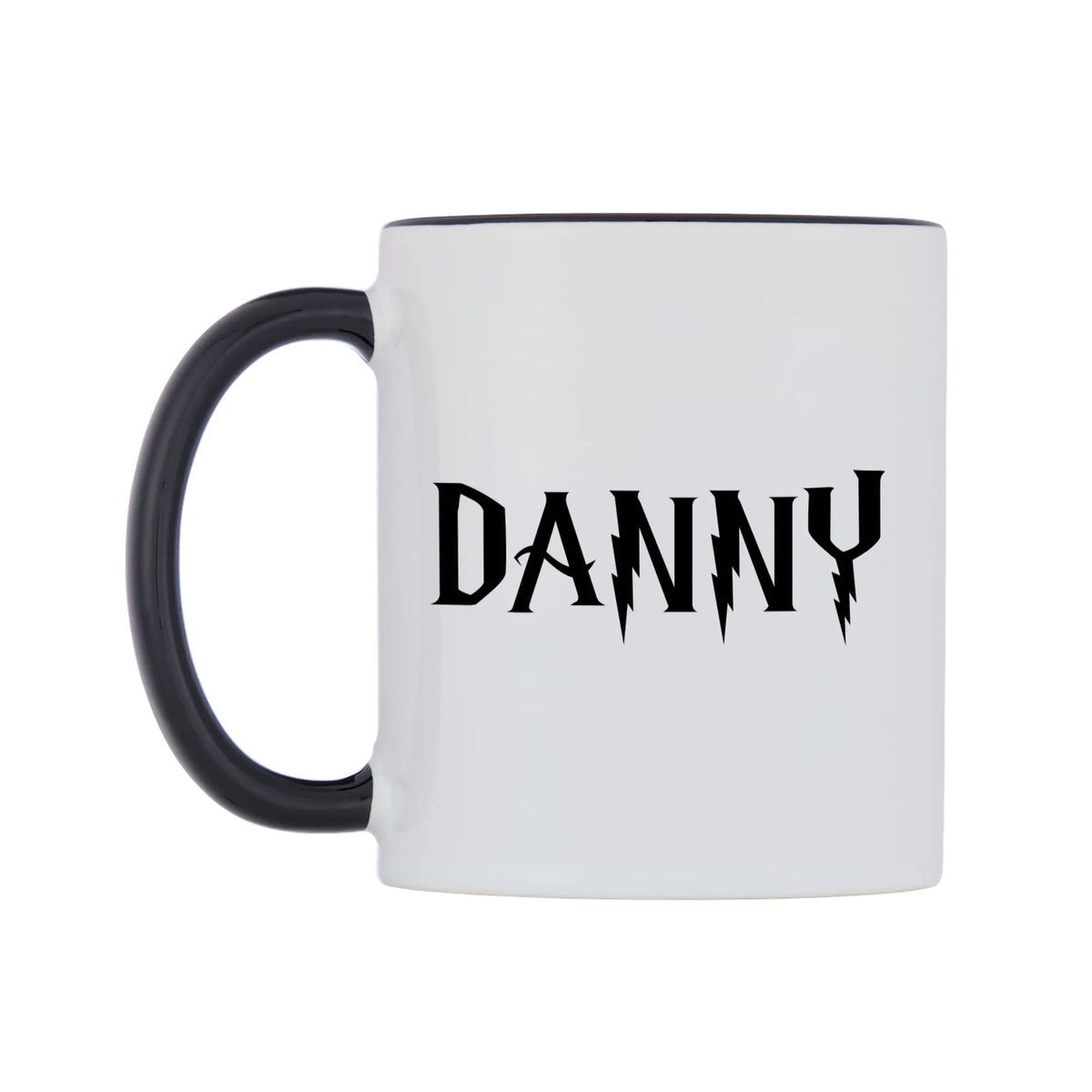 Danny - Wizard Themed Mug — white 11oz gloss mug with a black inside and handle, right side, on a white background