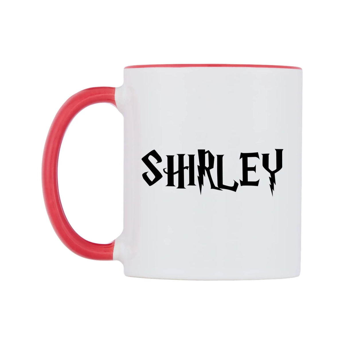 Shirley - Wizard Themed Mug — white 11oz gloss mug with a red inside and handle, right side, on a white background