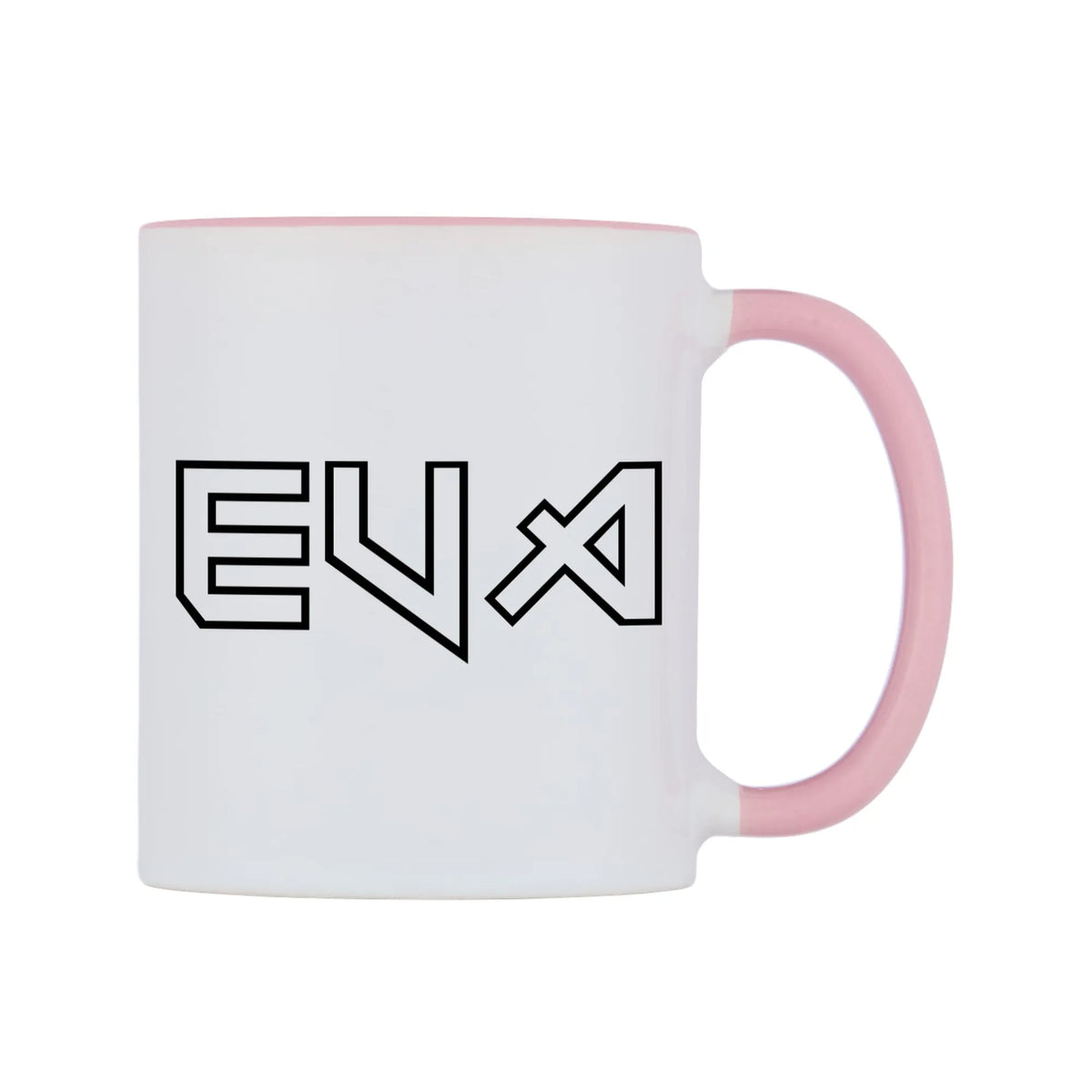 Eva - Iron Maiden Themed Mug — white 11oz gloss mug with a pink inside and handle, left side, on a white background