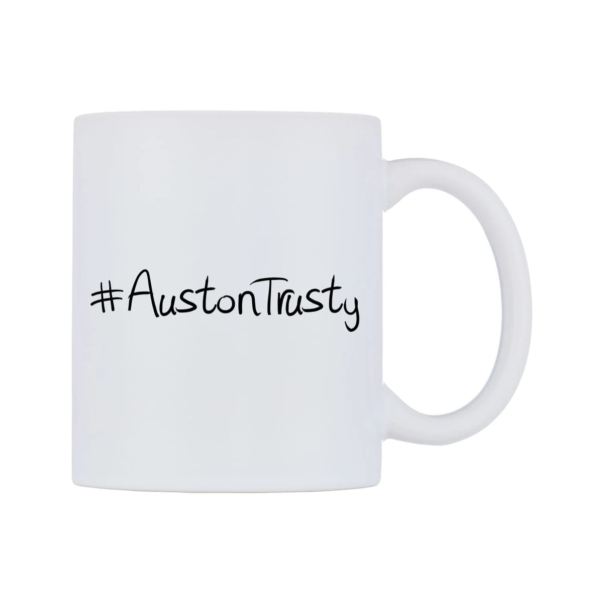 AustonTrusty Mug — mug, left side, on a white background