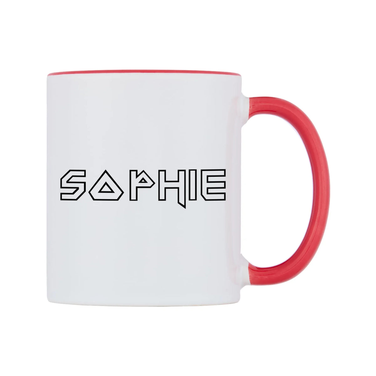 Sophie - Iron Maiden Themed Mug — white 11oz gloss mug with a red inside and handle, left side, on a white background