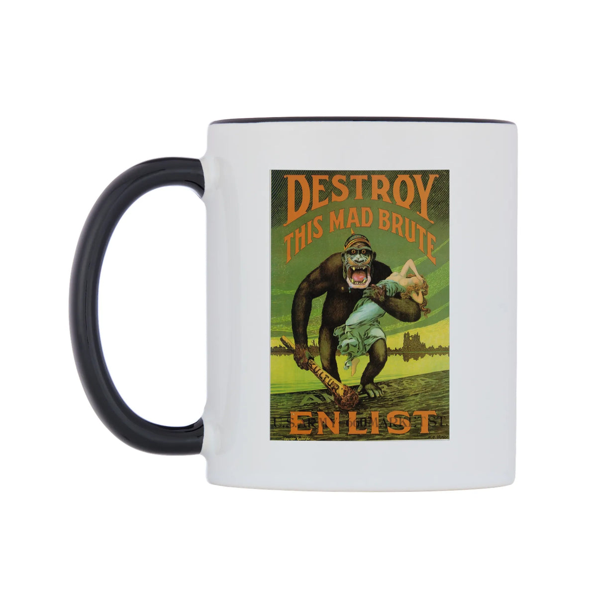 Destroy This Mad Brute' - US Poster Mug — white 11oz gloss mug with a black inside and handle, right side, on a white background