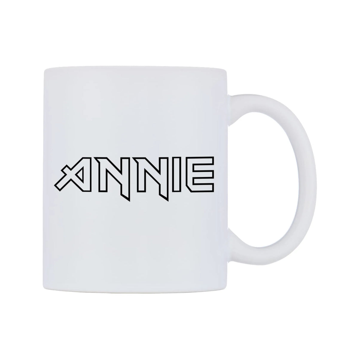 Annie - Iron Maiden Themed Mug — white 11oz gloss mug, left side, on a white background