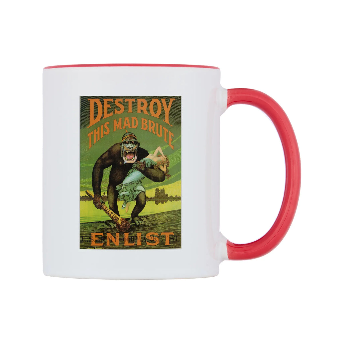 Destroy This Mad Brute' - US Poster Mug — white 11oz gloss mug with a red inside and handle, left side, on a white background