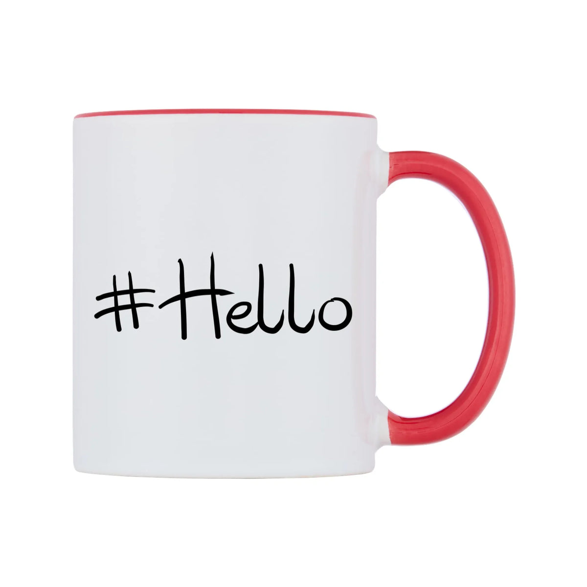 Hashtag Personalised Mug — white 11oz gloss mug with a red inside and handle, left side, on a white background