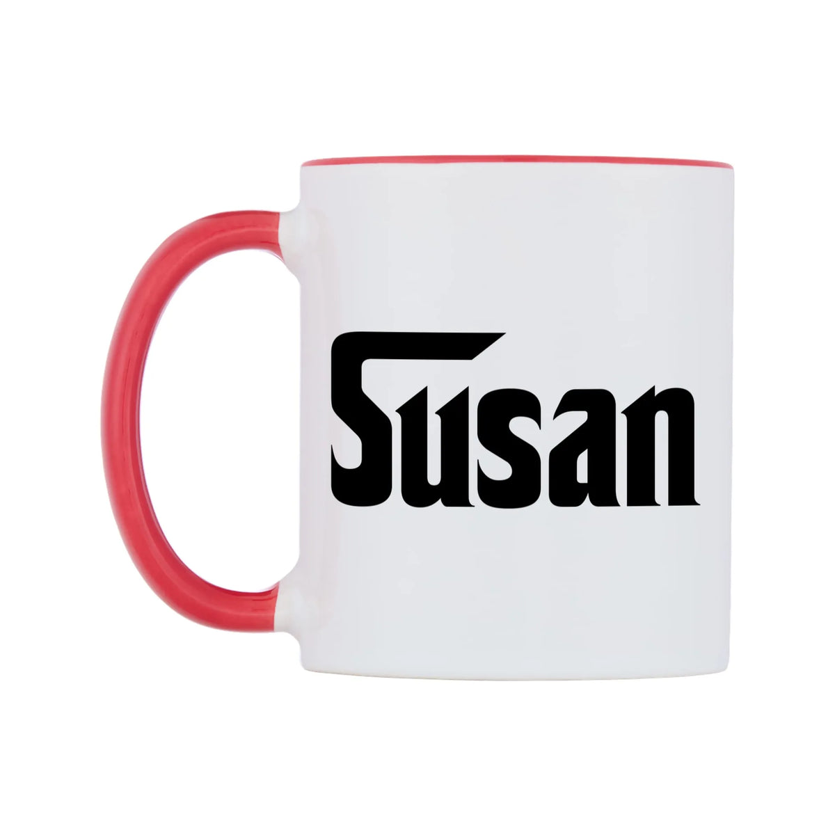 Susan - Godfather Themed Mug — white 11oz gloss mug with a red inside and handle, right side, on a white background