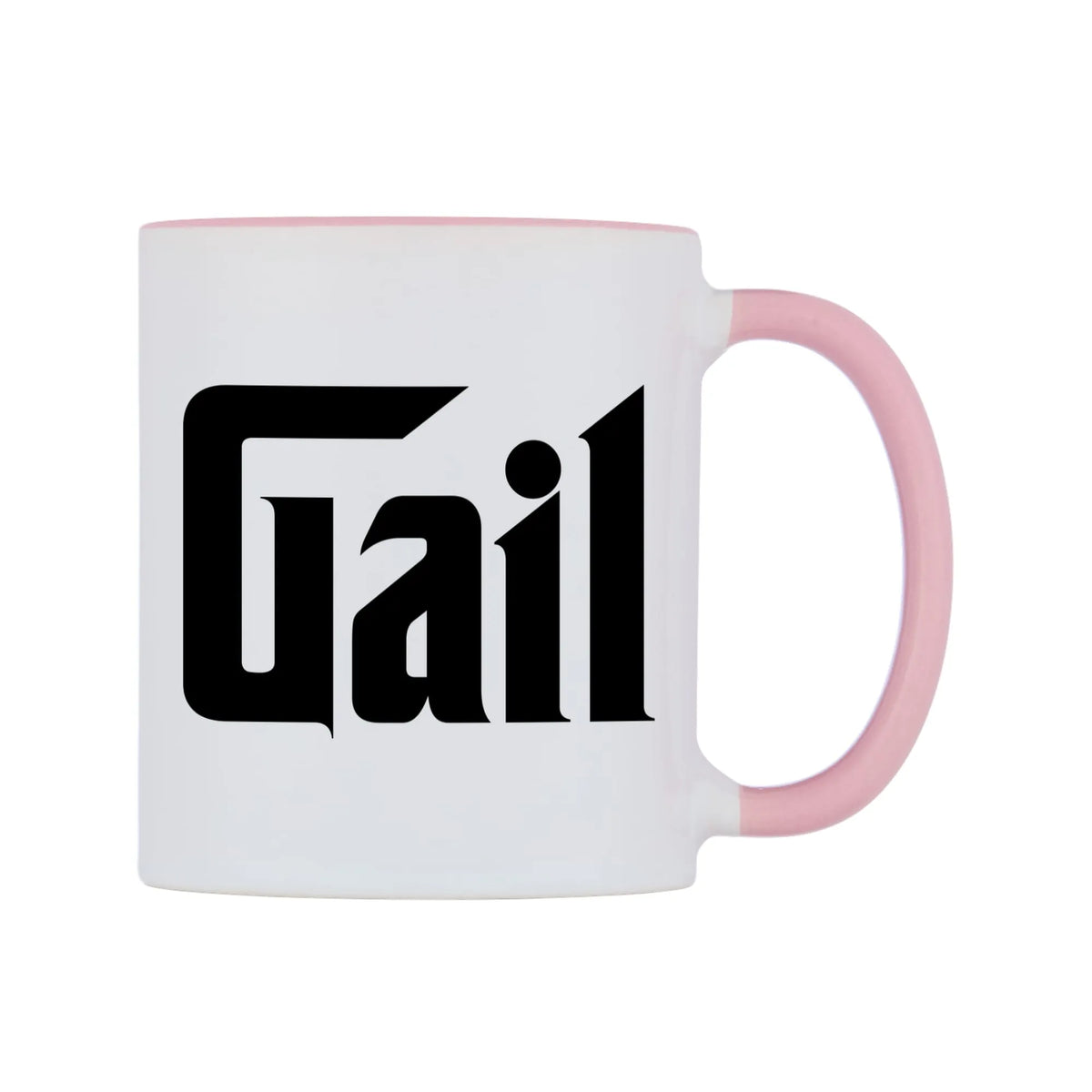 Gail - Godfather Themed Mug — white 11oz gloss mug with a pink inside and handle, left side, on a white background