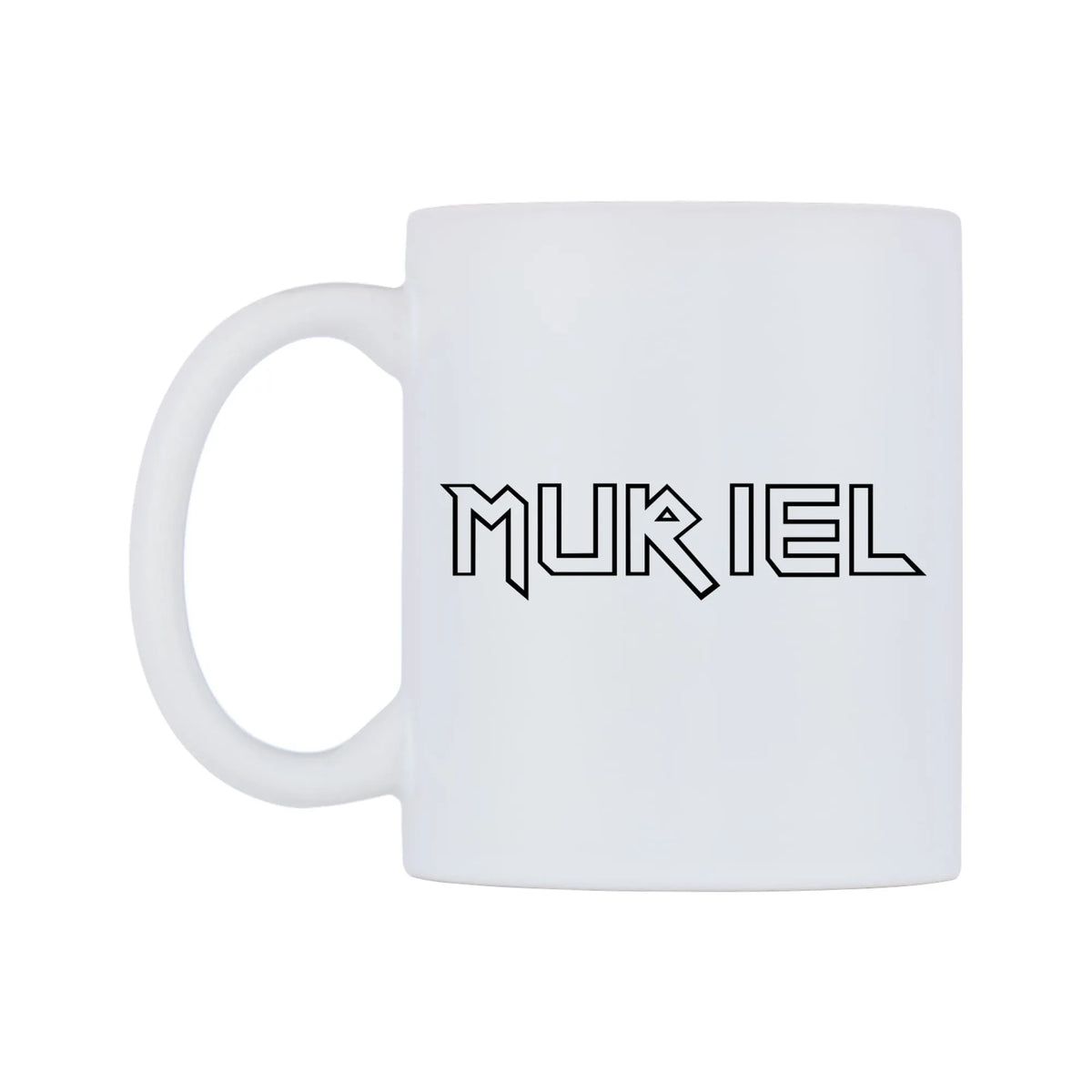Muriel - Iron Maiden Themed Mug — white 11oz gloss mug, right side, on a white background