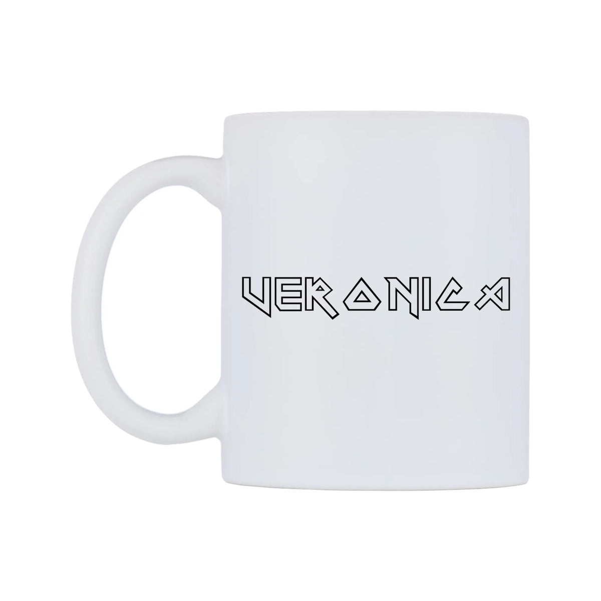 Veronica - Iron Maiden Themed Mug — white 11oz gloss mug, right side, on a white background