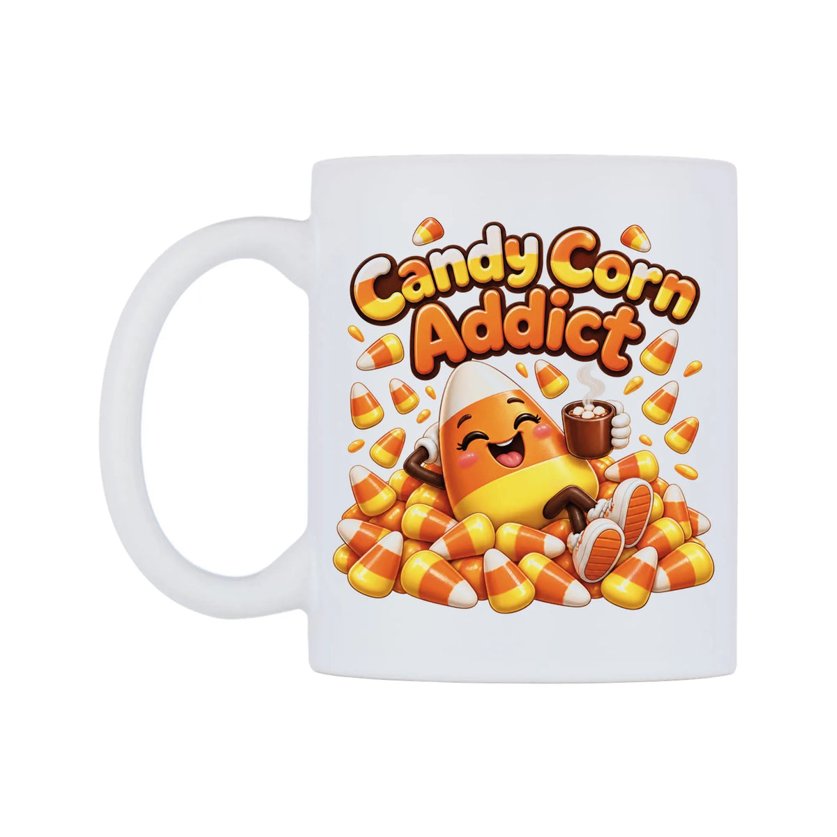 Candy Corn Addict Mug — mug, right side, on a white background