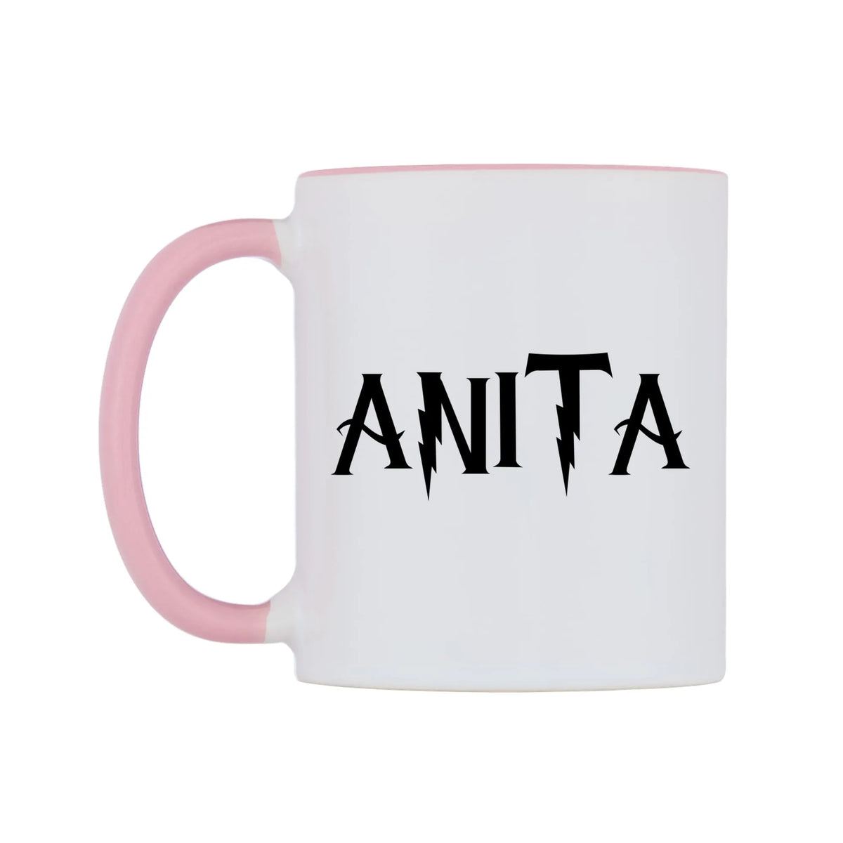 Anita - Wizard Themed Mug — white 11oz gloss mug with a pink inside and handle, right side, on a white background