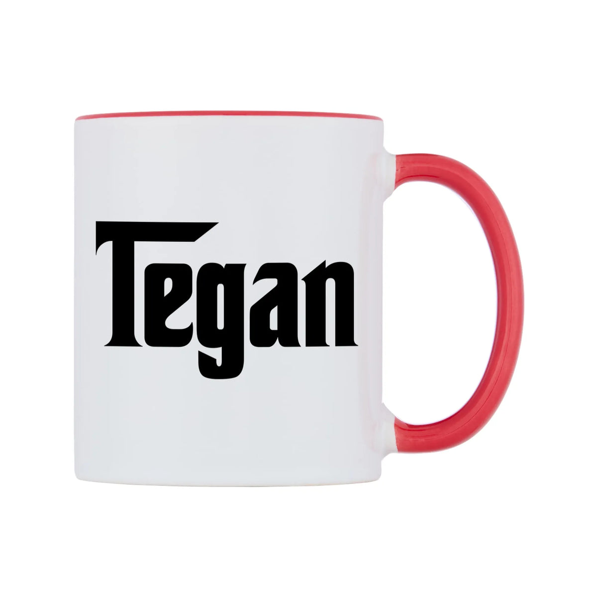 Tegan - Godfather Themed Mug — white 11oz gloss mug with a red inside and handle, left side, on a white background
