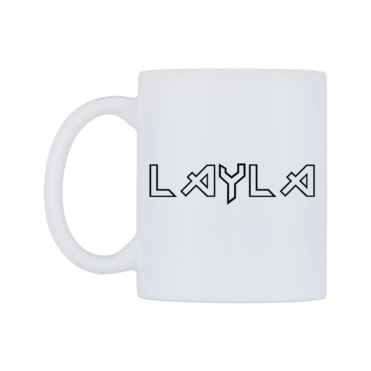 Layla - Iron Maiden Themed Mug — white 11oz gloss mug, right side, on a white background