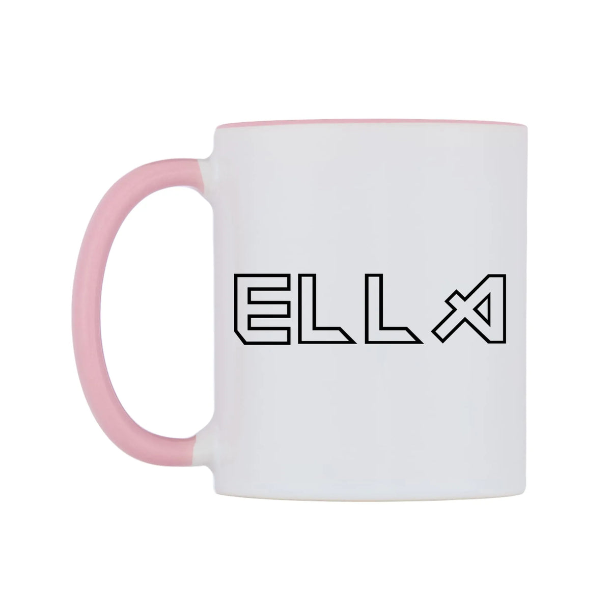 Ella - Iron Maiden Themed Mug — white 11oz gloss mug with a pink inside and handle, right side, on a white background