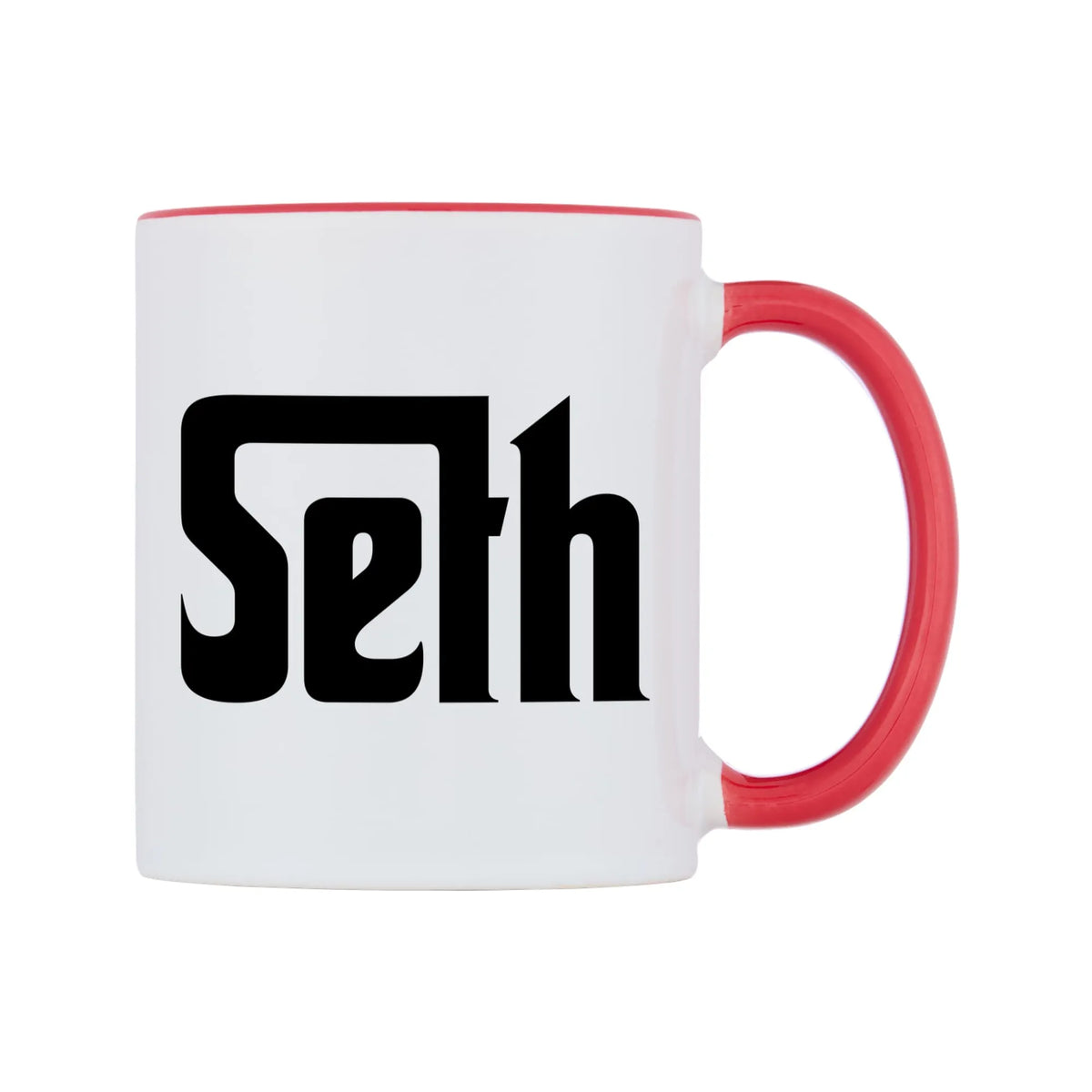 Seth - Godfather Themed Mug — white 11oz gloss mug with a red inside and handle, left side, on a white background