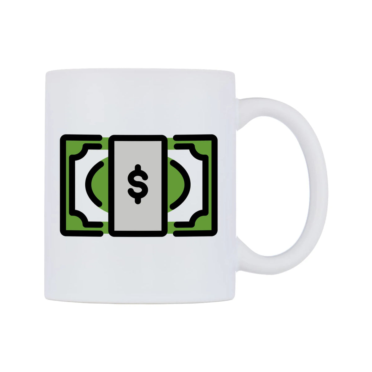 Dollar Banknote Emoji Mug — mug, left side, on a white background