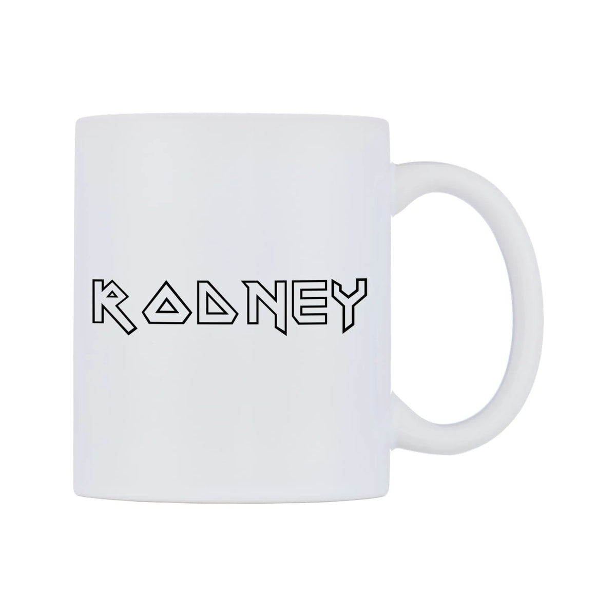 Rodney - Iron Maiden Themed Mug — white 11oz gloss mug, left side, on a white background