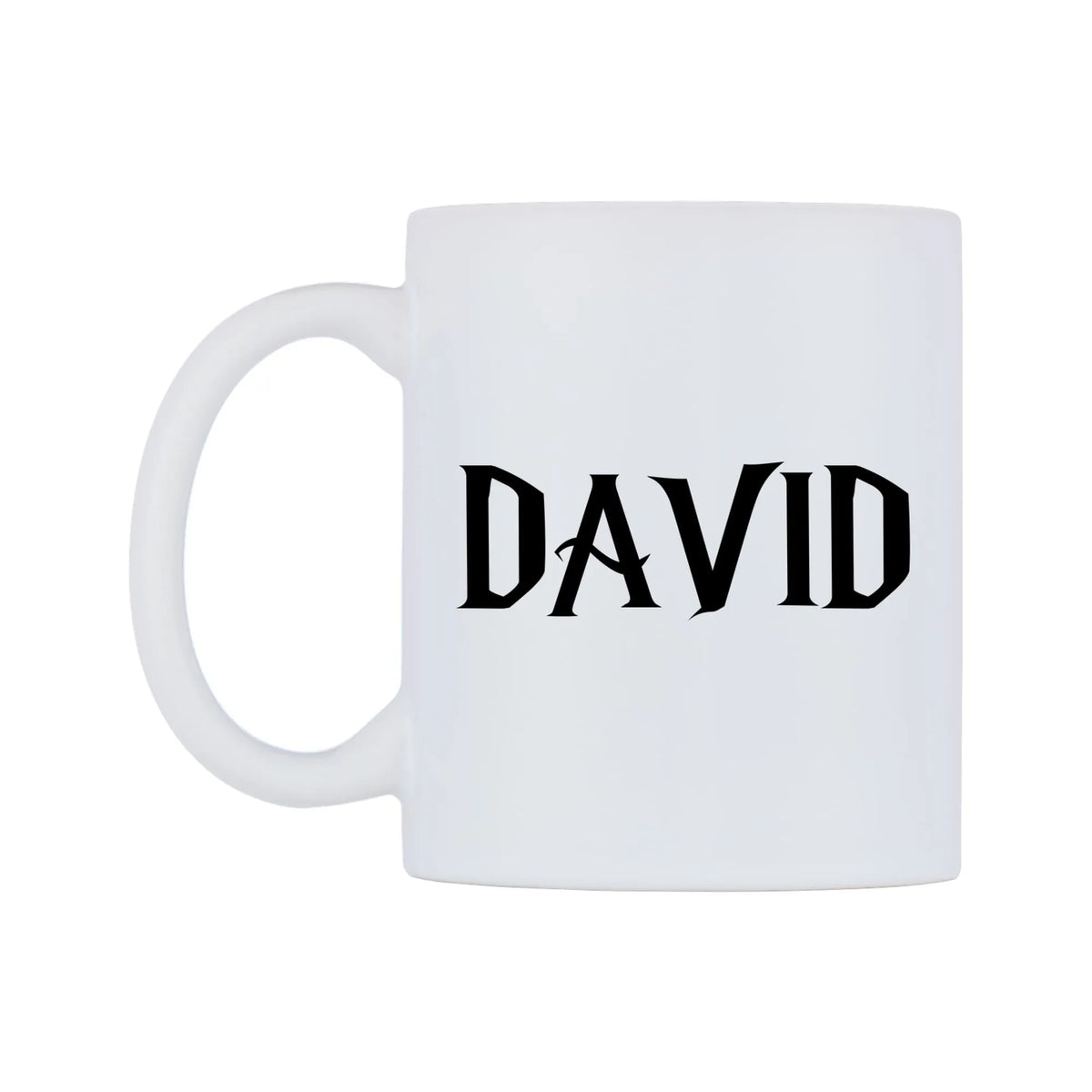 David - Wizard Themed Mug — white 11oz gloss mug, right side, on a white background