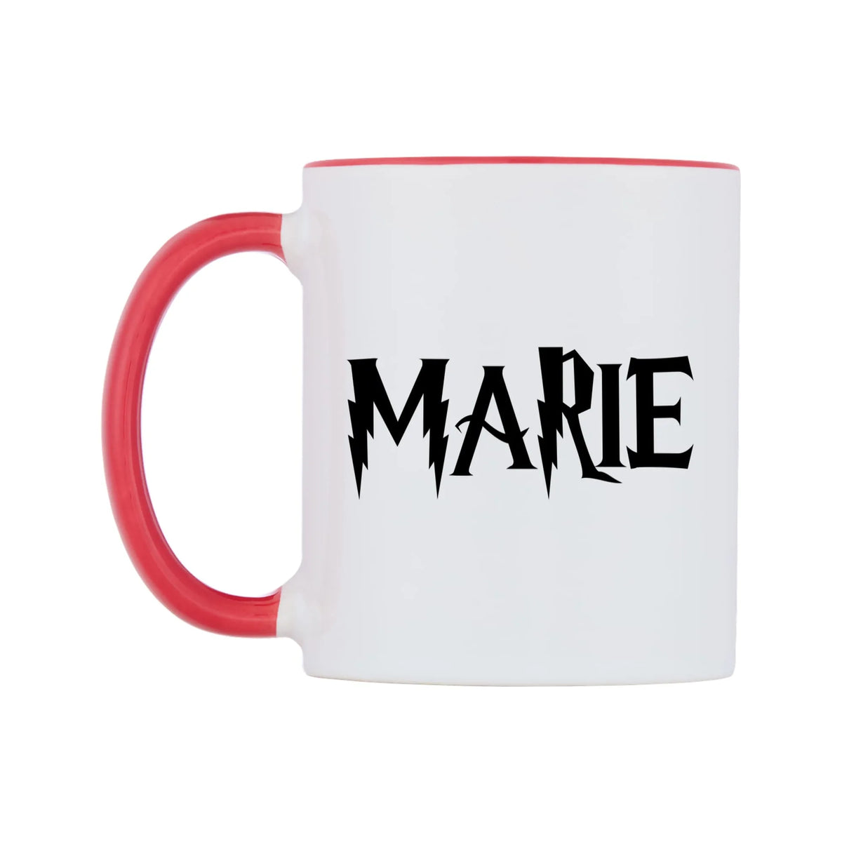 Marie - Wizard Themed Mug — white 11oz gloss mug with a red inside and handle, right side, on a white background