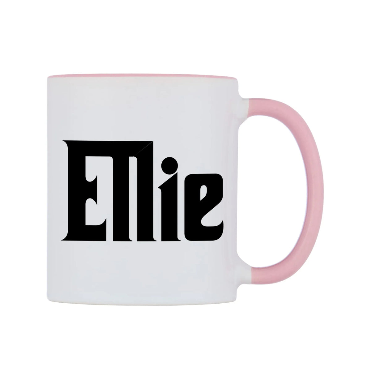 Ellie - Godfather Themed Mug — white 11oz gloss mug with a pink inside and handle, left side, on a white background
