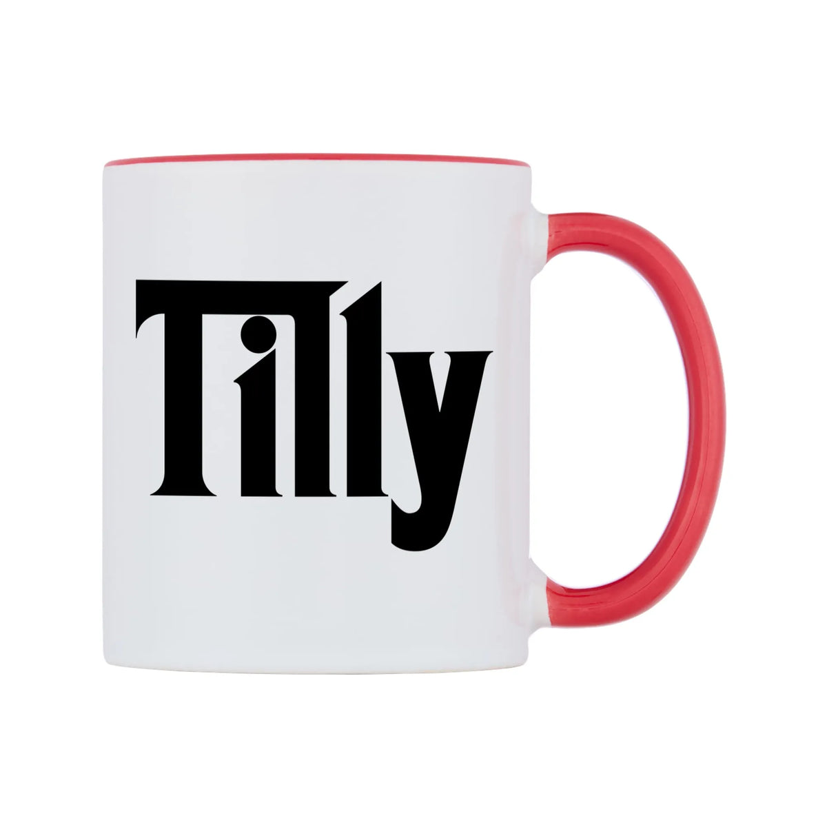 Tilly - Godfather Themed Mug — white 11oz gloss mug with a red inside and handle, left side, on a white background