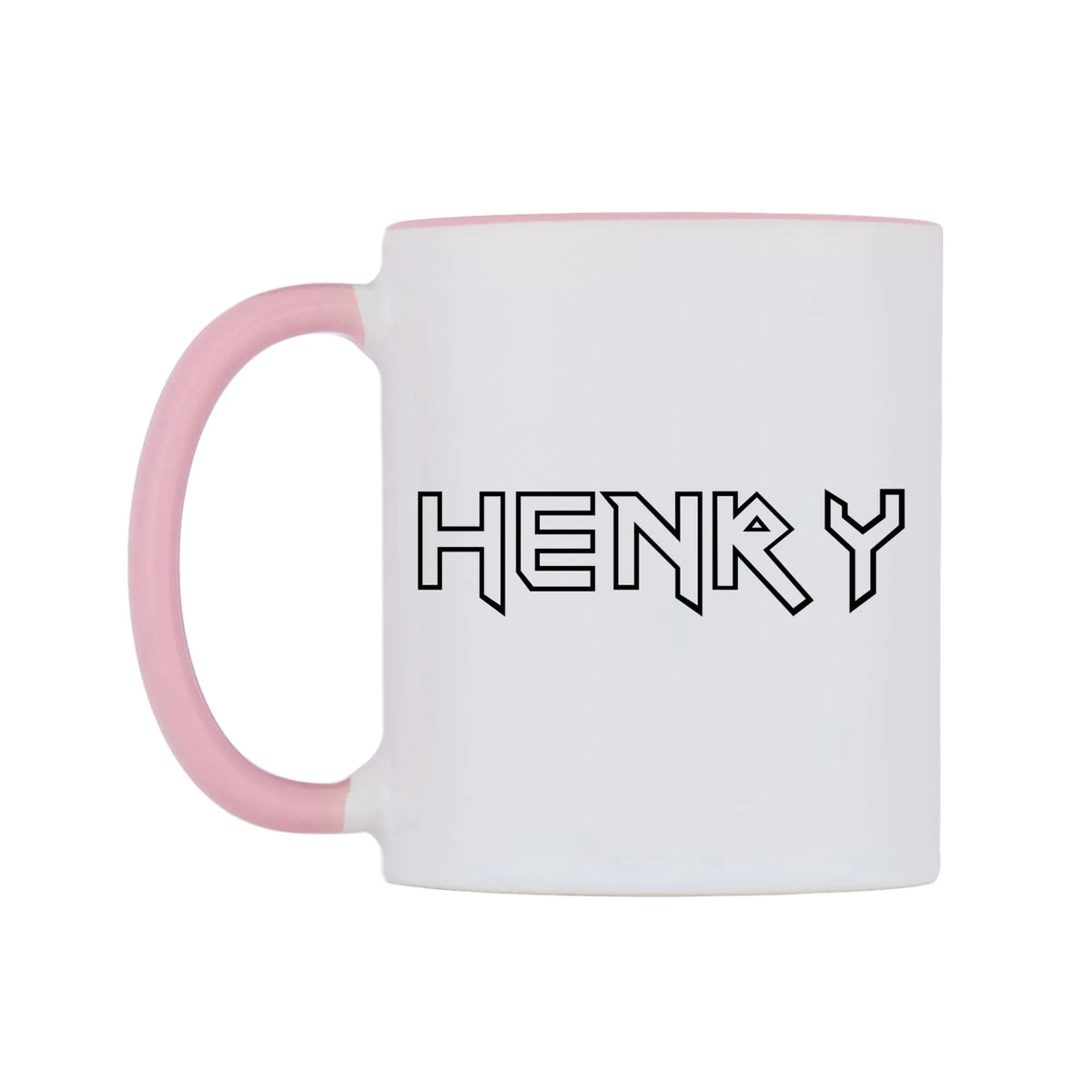Henry - Iron Maiden Themed Mug — white 11oz gloss mug with a pink inside and handle, right side, on a white background