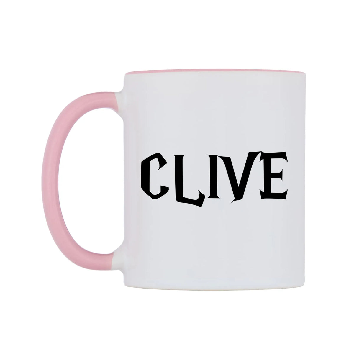 Clive - Wizard Themed Mug — white 11oz gloss mug with a pink inside and handle, right side, on a white background